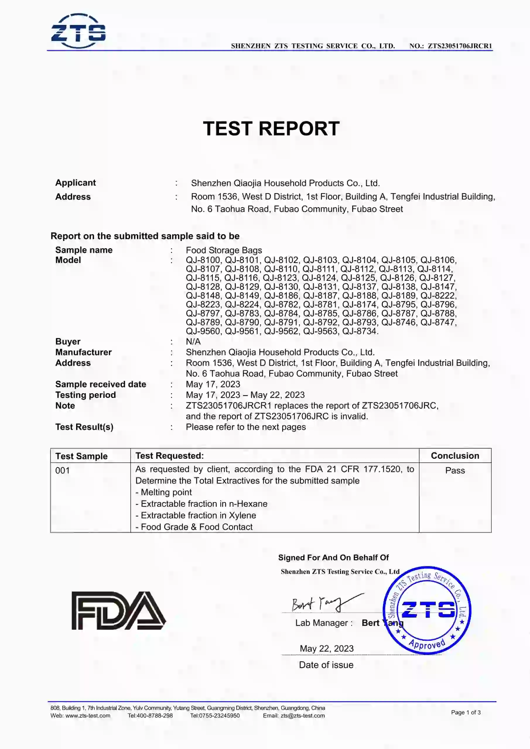 Laporan ujian pensijilan fda Artfullife®